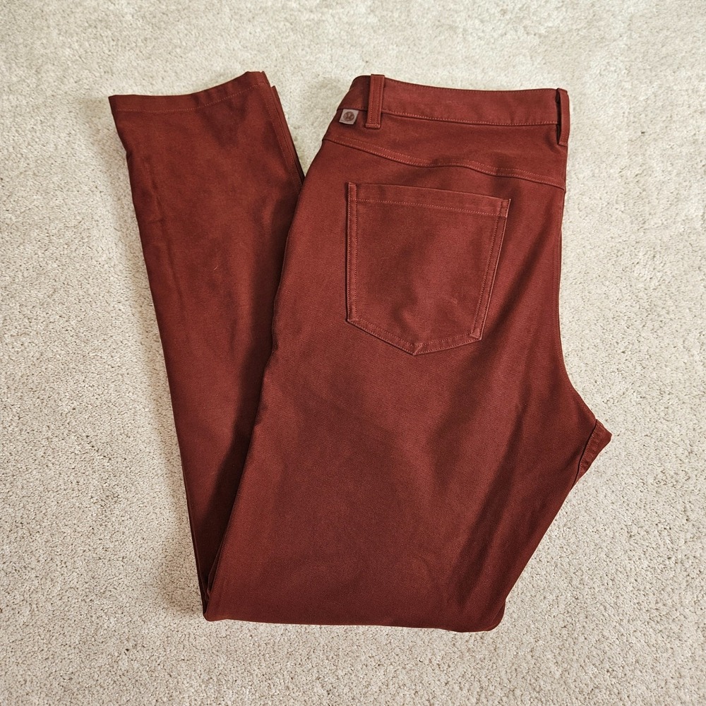Lululemon ABC Pants Men's 34 Red Clay Chino Straight Slim-Fit Utilitech 5 Pocket